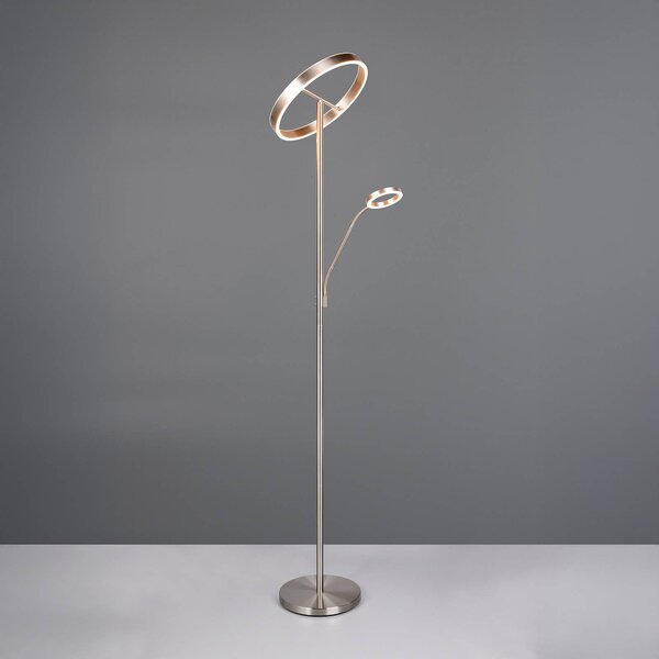 LED stojacia lampa Willis, nikel, výška 180 cm, kovový stmievač, Hliník / sivá / zinok, Obývacia izba / jedáleň, kov, Moderný, Zemné bodové svetlo