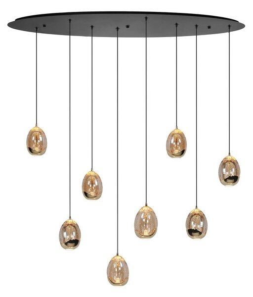 HighLight Závesné svietidlo Golden Egg, jantárovo-zlatá farba, dĺžka 100 cm, 8-svetelné, Krémová / jantárovo žltá, Obývacia izba / jedáleň, Sklo, Moderný, Závesné svietidlo