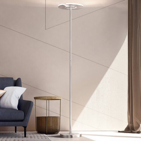 LED stojacia lampa Dent, matný nikel/chróm, 180 cm, 1 svetlo., Hliník / sivá / zinok, Obývacia izba / jedáleň, kov, Moderný, Zemné bodové svetlo
