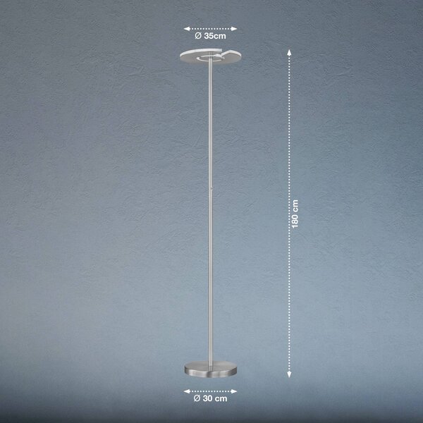 LED stojacia lampa Dent, matný nikel/chróm, 180 cm, 1 svetlo., Hliník / sivá / zinok, Obývacia izba / jedáleň, kov, Moderný, Zemné bodové svetlo