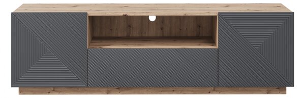 RTV skrinka s zásuvkou Asha 167 cm - dub artisan / matný riviera kameň