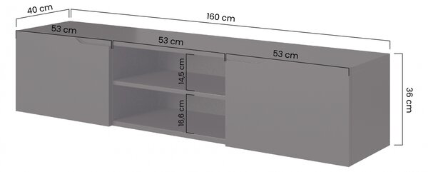 Závesný TV stolík Loftia Mini 160 cm - čierny mat