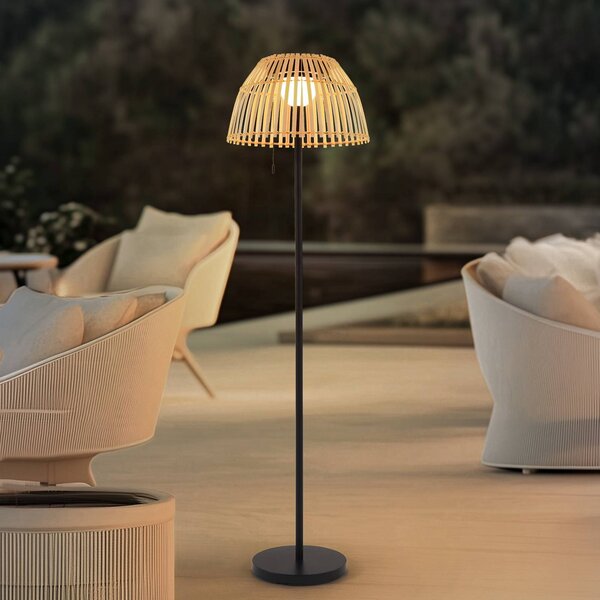 LED solárna stojacia lampa Lucande Eligio, bambus, Ø 39 cm, RGB, Svetlé drevo, Hliník, Vidiecky / Rustikálny, Stojaca lampa