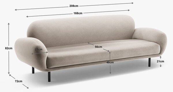 Sivá pohovka z textílie buklé 208 cm Poppy – Micadoni