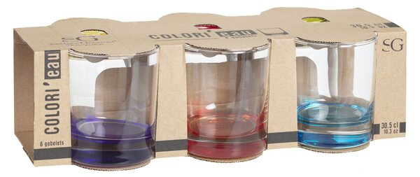 Sklenený pohár na vodu Color 300 ml sada 6ks