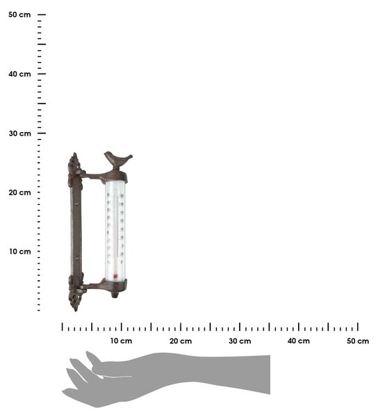Nástenný teplomer Bird, 27x5,5 cm, liatina hnedá