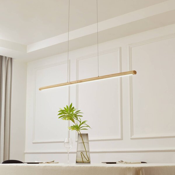 Lucande LED závesné svetlo Maruta, drevo, lúč, 120 cm, 3000K