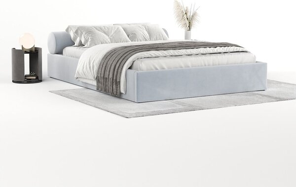Svetlosivá čalúnená dvojlôžková posteľ s úložným priestorom s roštom 180x200 cm Solvo – Maison de Rêve
