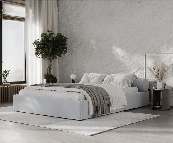 Svetlosivá čalúnená dvojlôžková posteľ s úložným priestorom s roštom 180x200 cm Solvo – Maison de Rêve