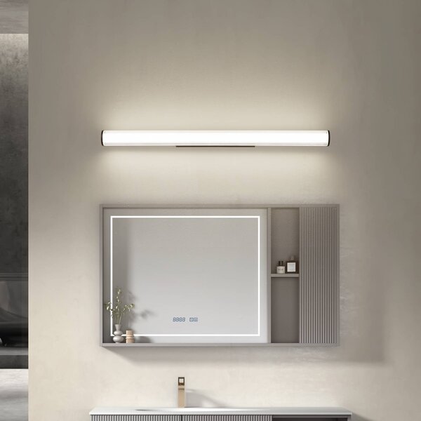 Nástenné svietidlo Lindby LED Kirka, čierne, kov, IP44, 90 cm,, Čierna, Kúpeľňa, kov, Moderný, Nástenné svietidlo