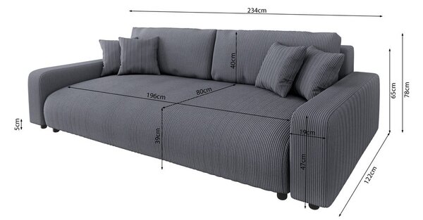 Tmavosivá menčestrová rozkladacia/s úložným priestorom pohovka 234 cm Sara – Ropez
