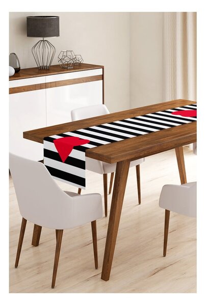 Behúň na stôl z mikrovlákna Minimalist Cushion Covers Stripes with Red Heart, 45 x 140 cm