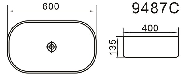 Erga Emmeline, umývadlo na dosku 600x400x135 mm, biela lesklá, ERG-V03-9487C-WH