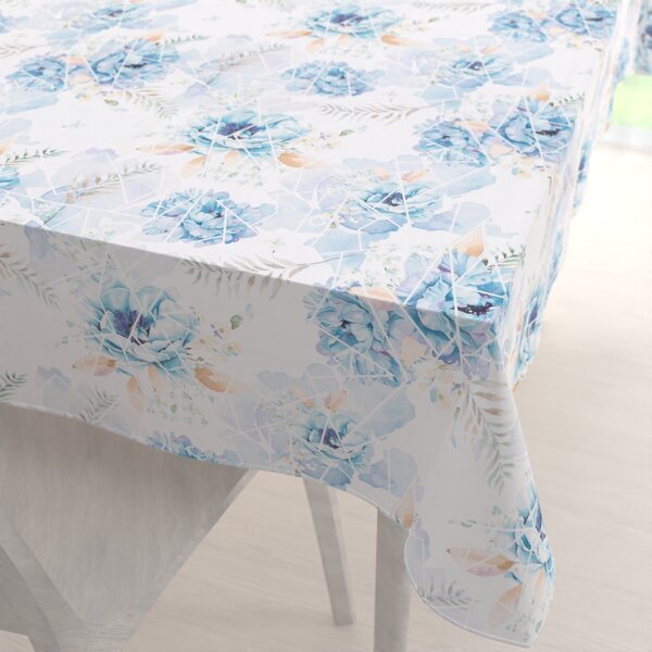 Biante Teflónový obdĺžnikový obrus TF-087 Modré kvety na geometrickom bielom 50x100 cm