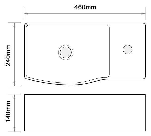 Erga Winona R, závesné/pultové umývadlo 460x240x140 mm, pravé, biela lesklá, ERG-V03-9528L-WH