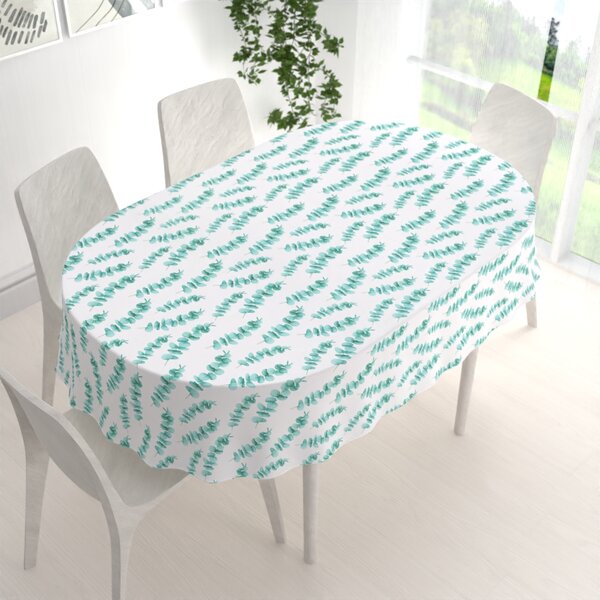 Biante Teflónový oválny obrus TF-089 Tyrkysové listy eukalyptu na bielom 50x100 cm
