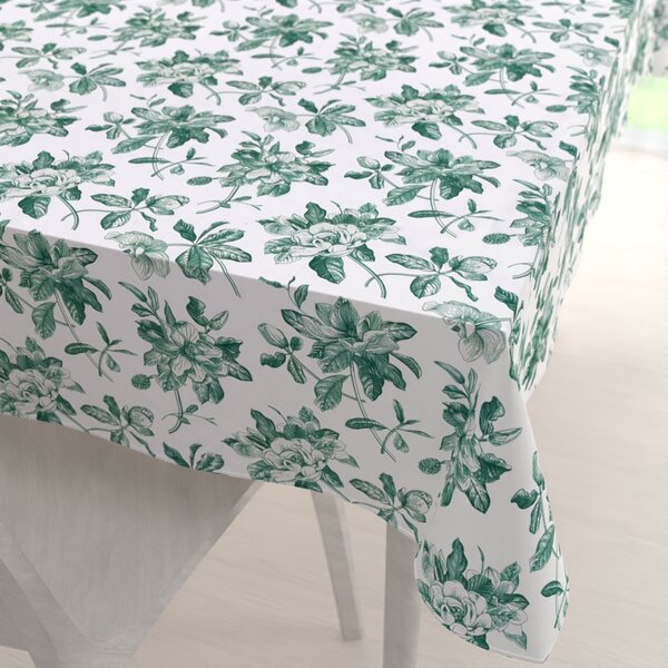 Biante Teflónový obdĺžnikový obrus TF-091 Zelené kvety na bielom 50x100 cm