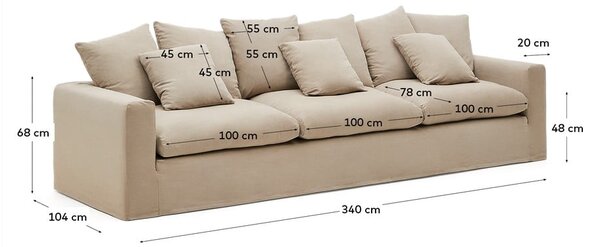 Béžová ľanová pohovka 340 cm Nora – Kave Home