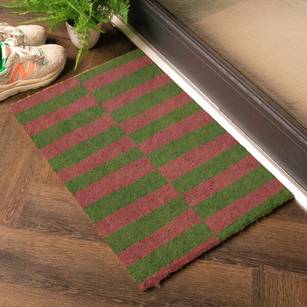 Rohožka z kokosového vlákna 40x60 cm Pink & Green Half Stripes – Artsy Doormats