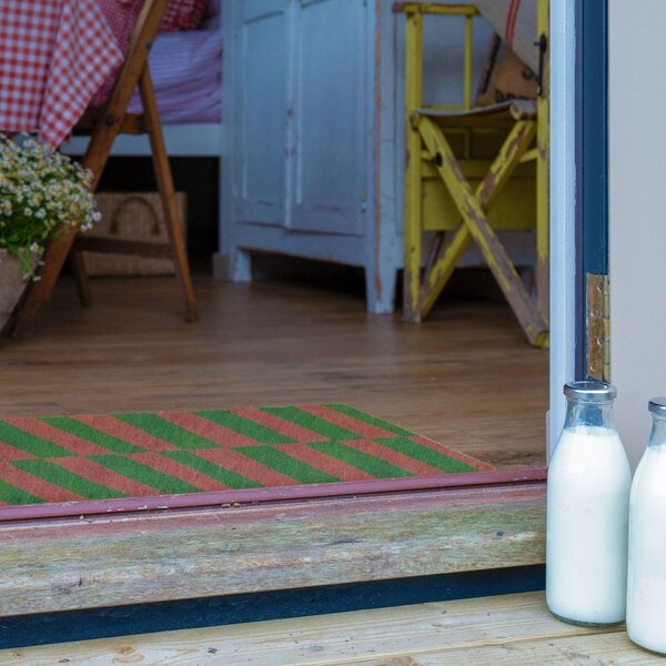 Rohožka z kokosového vlákna 40x60 cm Pink & Green Half Stripes – Artsy Doormats