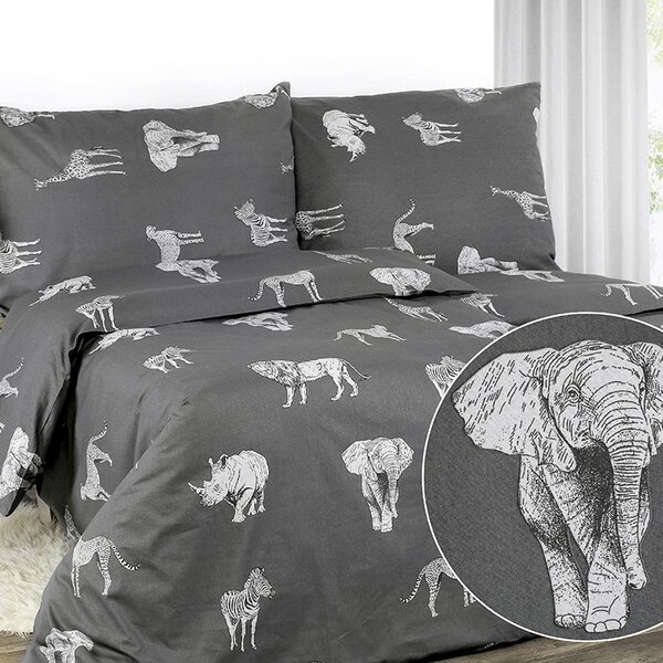 Goldea flanelové posteľné obliečky - africká zvieratá na tmavo sivom 140 x 200 a 70 x 90 cm