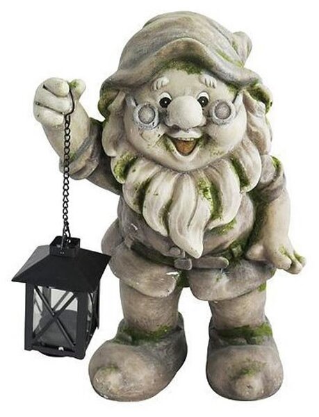 Dekorácia MagicHome Gecco, Trpaslík s lampášikom, magnesia, 24x21x36 cm