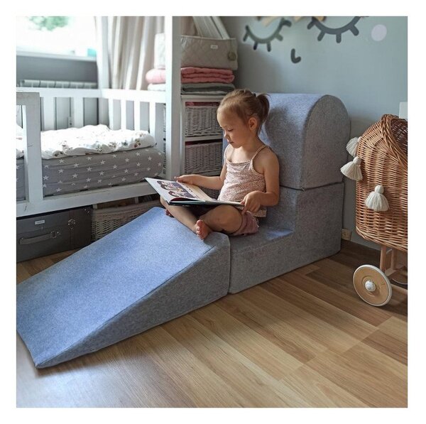 Sivé zamatové penové ihrisko 4 ks výška 30 cm 225x90 cm Montessori – Meowbaby