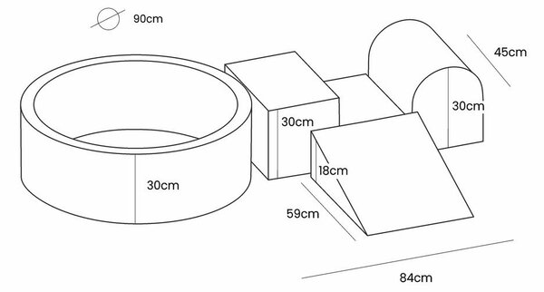 Sivé zamatové penové ihrisko 4 ks výška 30 cm 225x90 cm Montessori – Meowbaby