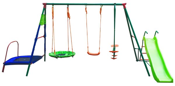 Záhradná hojdačková súprava so šmýkačkou a trampolínou