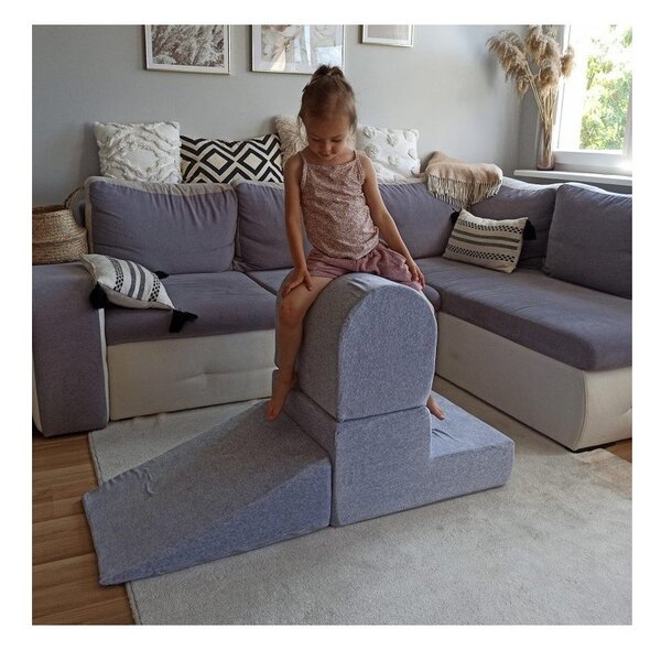 Sivé zamatové penové ihrisko 4 ks výška 30 cm 225x90 cm Montessori – Meowbaby