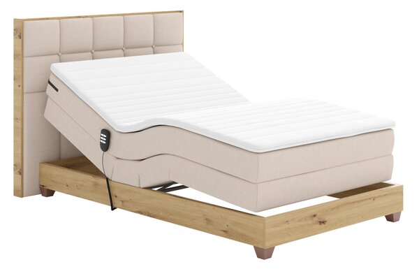 KONDELA Elektrická polohovacia posteľ, boxspring, béžová/dub artisan, 120x200, TIANA