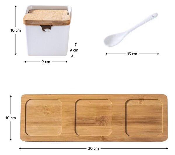 KONDELA Koreničky, set 3 ks, biela, keramika/bambus, ETERA