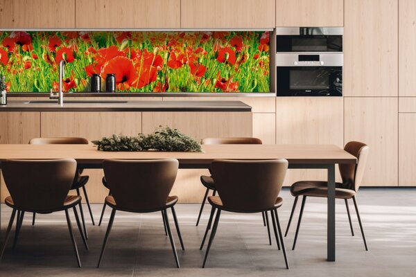 DIMEX | Dibond doska za kuchynskú linku | DBW-26060-028 Červené vlčie maky | 260 x 60 cm