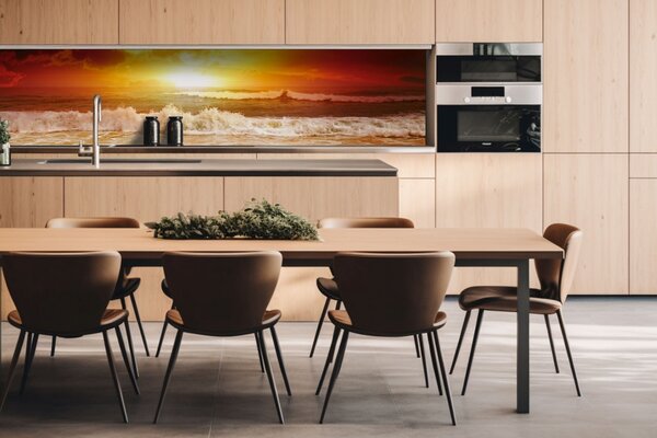 DIMEX | Dibond doska za kuchynskú linku | DBW-26060-204 Vlny v západe slnka | 260 x 60 cm