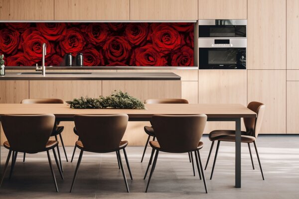 DIMEX | Dibond doska za kuchynskú linku | DBW-26060-132 Červené ruže | 260 x 60 cm
