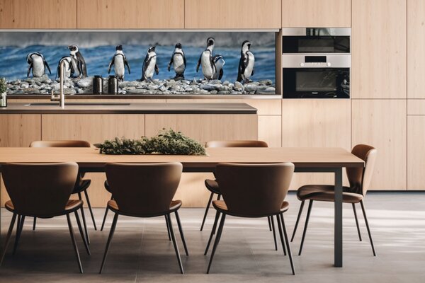 DIMEX | Dibond doska za kuchynskú linku | DBW-26060-112 Tučniaky | 260 x 60 cm