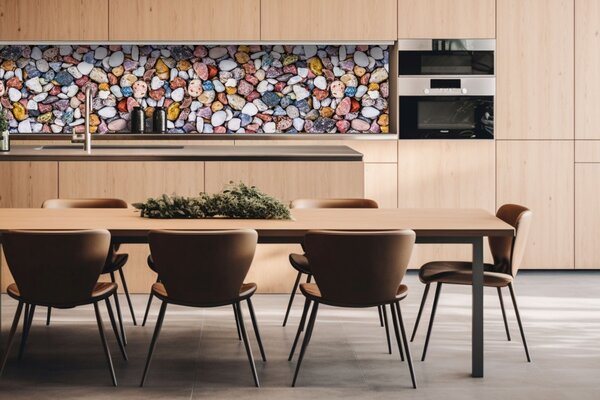 DIMEX | Dibond doska za kuchynskú linku | DBW-26060-247 Farebné okruhliaky | 260 x 60 cm
