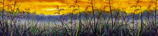 DIMEX | Dibond doska za kuchynskú linku | DBW-26060-210 Denimová maľba lúčnej trávy | 260 x 60 cm