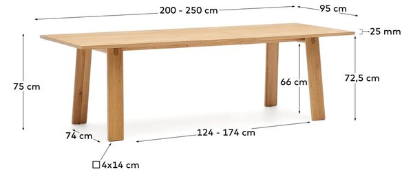 Rozkladací jedálenský stôl s prídavnou doskou s doskou v dubovom dekore 95x200 cm Arlen – Kave Home