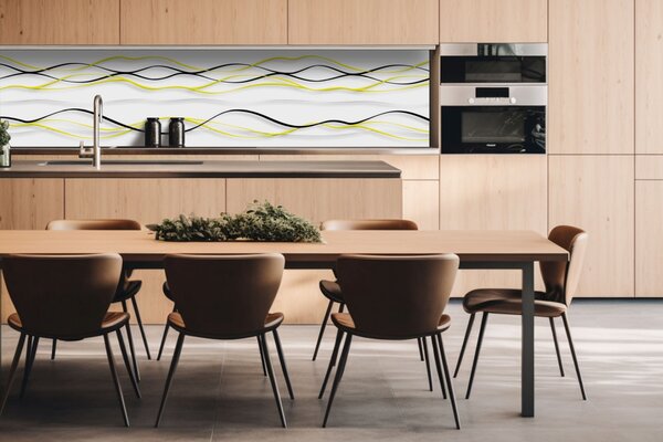 DIMEX | Dibond doska za kuchynskú linku | DBW-26060-100 Žlté vlny | 260 x 60 cm