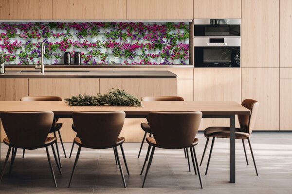 DIMEX | Dibond doska za kuchynskú linku | DBW-26060-176 Kvety v kvetináčoch | 260 x 60 cm