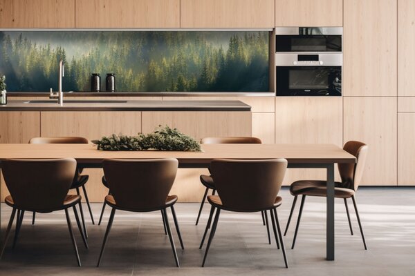 DIMEX | Dibond doska za kuchynskú linku | DBW-26060-194 Zahmlený les | 260 x 60 cm