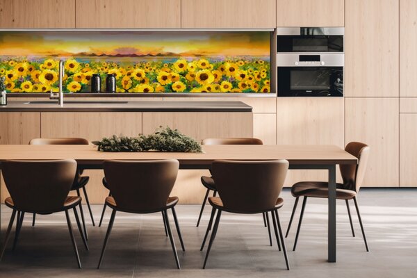 DIMEX | Dibond doska za kuchynskú linku | DBW-26060-214 Maľba slnečníc | 260 x 60 cm