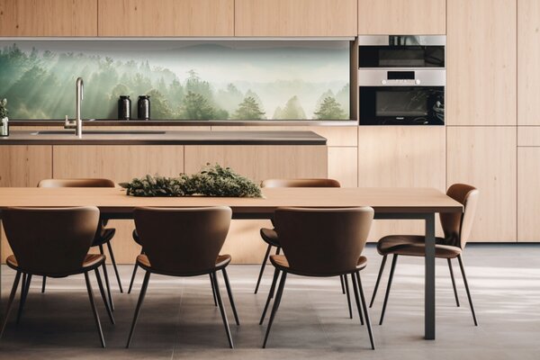 DIMEX | Dibond doska za kuchynskú linku | DBW-26060-196 Slnečné lúče nad lesom | 260 x 60 cm