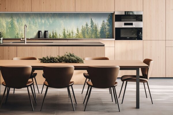 DIMEX | Dibond doska za kuchynskú linku | DBW-26060-141 Hmla nad lesom | 260 x 60 cm