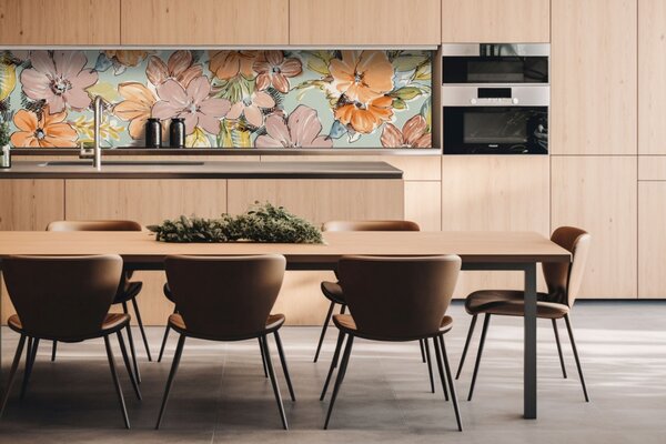 DIMEX | Dibond doska za kuchynskú linku | DBW-26060-215 Farebný kvetinový vzor | 260 x 60 cm