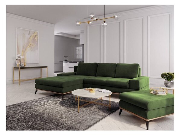 Tmavozelená rozkladacia rohová pohovka Windsor & Co Sofas Planet, ľavý roh