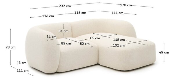 Krémová ženilková rohová pohovka (pravý roh/s leňoškou) Martina – Kave Home