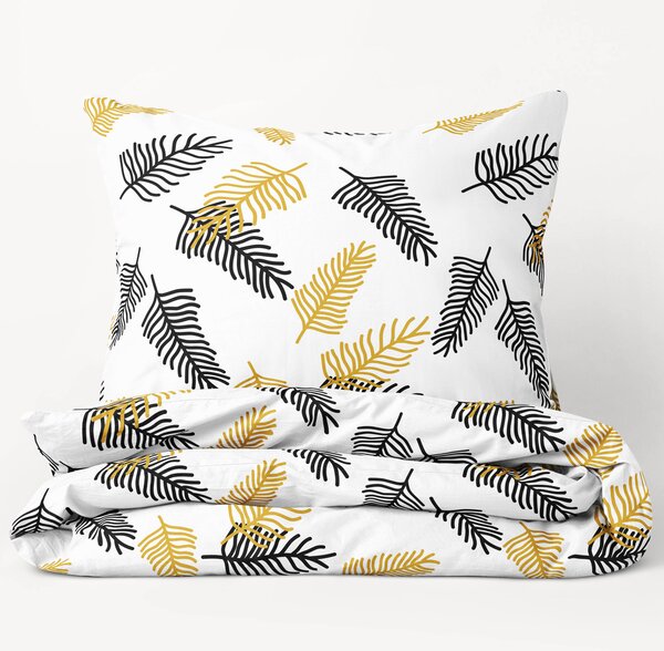 Goldea bavlnené posteľné obliečky deluxe - vzor 1048 čierne a zlaté palmové listy 140 x 220 a 70 x 90 cm