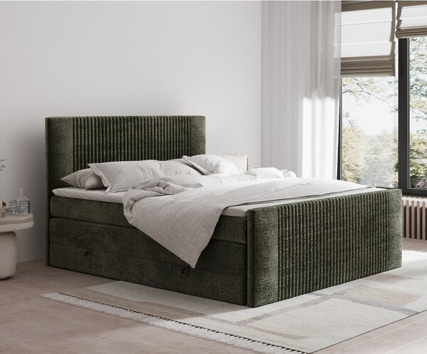 Tmavozelená boxspring posteľ s úložným priestorom 200x200 cm Bergamo – Maison de Rêve